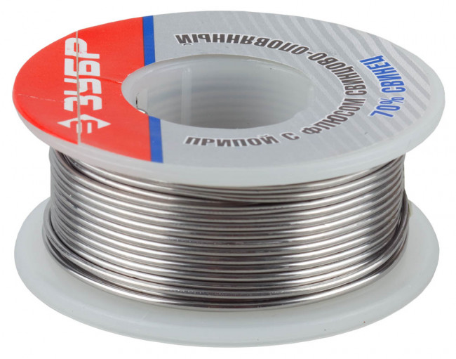 Припой ЗУБР оловянно-свинцовый, 30% Sn / 70% Pb, 100гр  ,  ( 55422-100 )