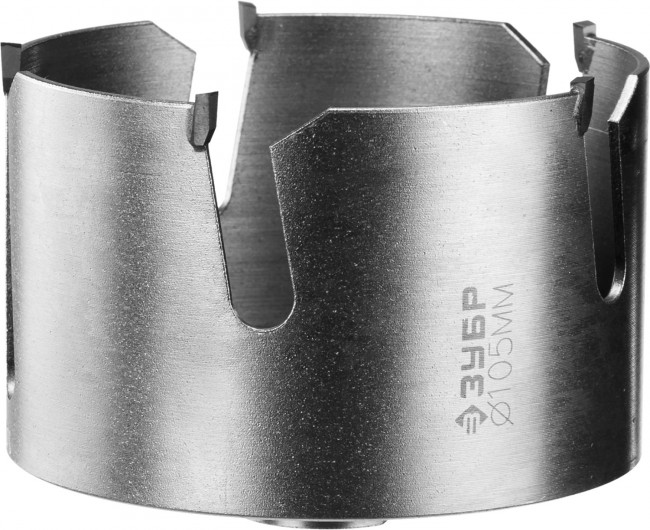 Коронка ЗУБР "ПРОФИ" "ПРОУНИВЕРСАЛ", твердосплав резцы, бетон, кирпич, керам, цв мет, гипсокарт, пласт, дерево, d=105мм,  ( 29514-105 )