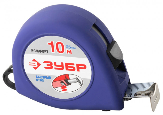 ЗУБР СТАНДАРТ 10м / 25мм рулетка с ударостойким корпусом (ABS) и противоскользящим покрытием, ( 34016-10 ) ЗУБР СТАНДАРТ 10м / 25мм рулетка с ударостойким корпусом (ABS) и противоскользящим покрытием, ( 34016-10 )