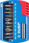 Набор ЗУБР: Биты с магнитным адаптером, Cr-Mo, PH1, PH2, PH3, PZ1, PZ2, PZ3, TORX 15,20,25,30, 11 предметов,  ( 26051-H11 )