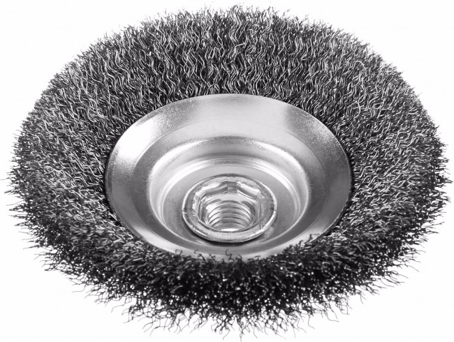 ЗУБР "ПРОФЕССИОНАЛ". Щетка коническая для УШМ, витая стальная проволока 0,3мм, 125ммхМ14,  ( 35265-125_z02 )