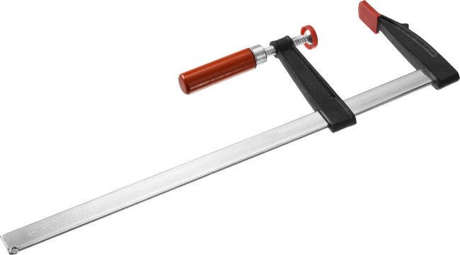 Струбцина ЗУБР "СТАНДАРТ", тип "F", деревянная ручка, стальная закаленная рейка, 120х500мм,  ( 32152-120-500 ) Струбцина ЗУБР "СТАНДАРТ", тип "F", деревянная ручка, стальная закаленная рейка, 120х500мм,  ( 32152-120-500 )