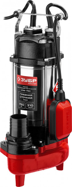 Насос фекальный погружной, ЗУБР НПФ-750, 750 Вт, пропускная способность 310 л/мин, напор 14 м, чугунный корпус, провод 5 м,  ( НПФ-750 )
