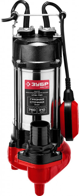 Насос фекальный погружной, ЗУБР НПФ-750, 750 Вт, пропускная способность 310 л/мин, напор 14 м, чугунный корпус, провод 5 м,  ( НПФ-750 )