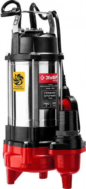 Насос фекальный погружной, ЗУБР НПФ-750, 750 Вт, пропускная способность 310 л/мин, напор 14 м, чугунный корпус, провод 5 м,  ( НПФ-750 )
