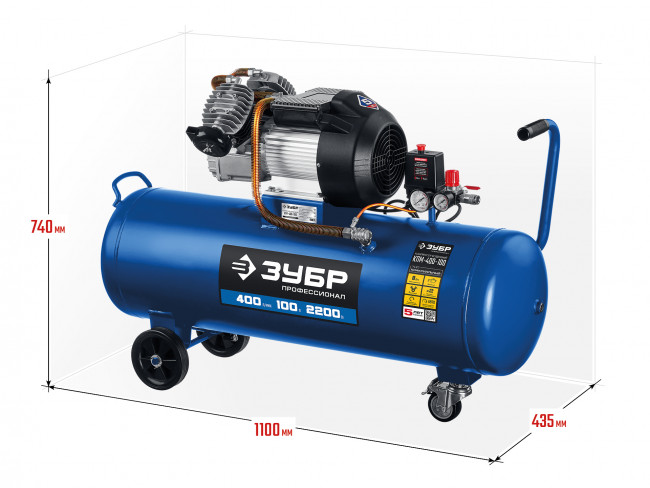 Компрессор воздушный, 400 л/мин, 100 л, 2200 Вт, ЗУБР ( КПМ-400-100 )