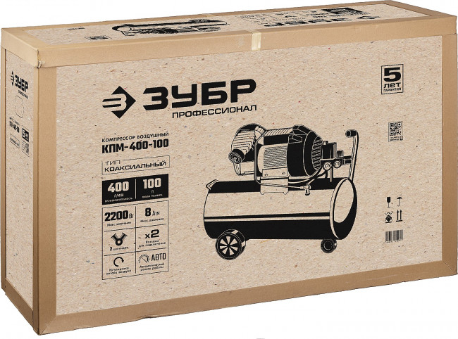 Компрессор воздушный, 400 л/мин, 100 л, 2200 Вт, ЗУБР ( КПМ-400-100 )