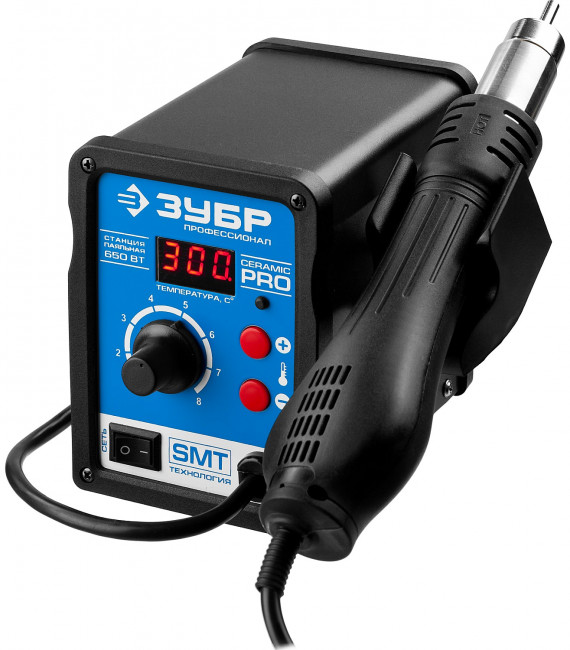 Паяльная станция термовоздушная ЗУБР "ПРОФЕССИОНАЛ", цифровая, 100-500°C, шаг 1°C, 120л/мин, 650Вт, 3 насадки, ( 55350 ) Паяльная станция термовоздушная ЗУБР "ПРОФЕССИОНАЛ", цифровая, 100-500°C, шаг 1°C, 120л/мин, 650Вт, 3 насадки, ( 55350 )