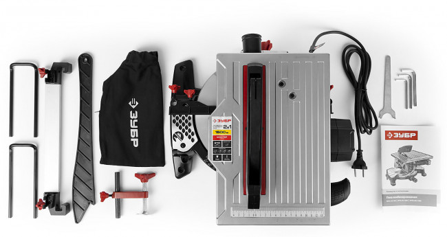 Пила торцовочная комбинированная, ЗУБР ЗПТК-210-1500, d= 210 x 30 мм, 1500Вт, 4500 об/мин, 90°- 55/120 мм, 45°- 35/65 мм,  ( ЗПТК-210-1500 )