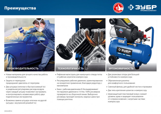 Компрессор воздушный, 400 л/мин, 50 л, 2200 Вт, ЗУБР ( КПМ-400-50 )