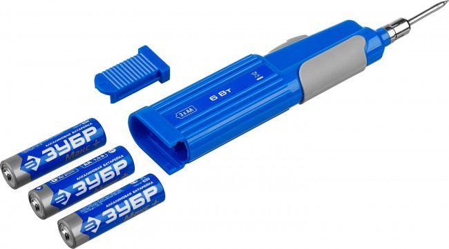 Паяльник ЗУБР "ПРОФЕССИОНАЛ" беспроводной на батарейках, высокотемпературное жало, 3xAA, 6Вт,  ( 55410_z01 ) Паяльник ЗУБР "ПРОФЕССИОНАЛ" беспроводной на батарейках, высокотемпературное жало, 3xAA, 6Вт,  ( 55410_z01 )