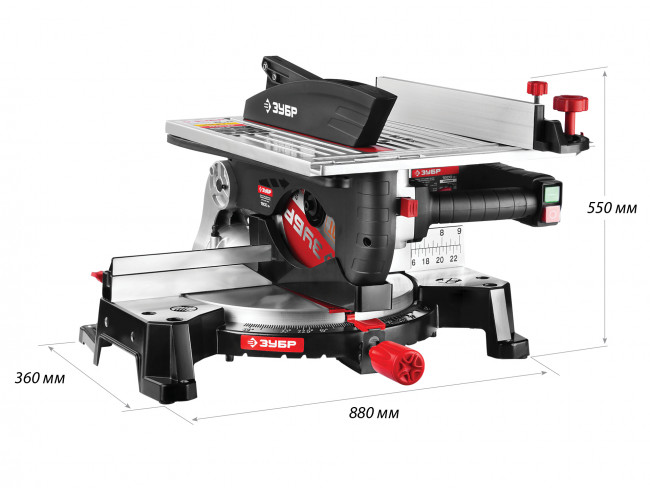 Пила торцовочная комбинированная, ЗУБР ЗПТК-255-1800, d= 250 x 30 мм, 1800Вт, 4500 об/мин, 90°- 75/130 мм, 45°- 35/90 мм,  ( ЗПТК-255-1800 )