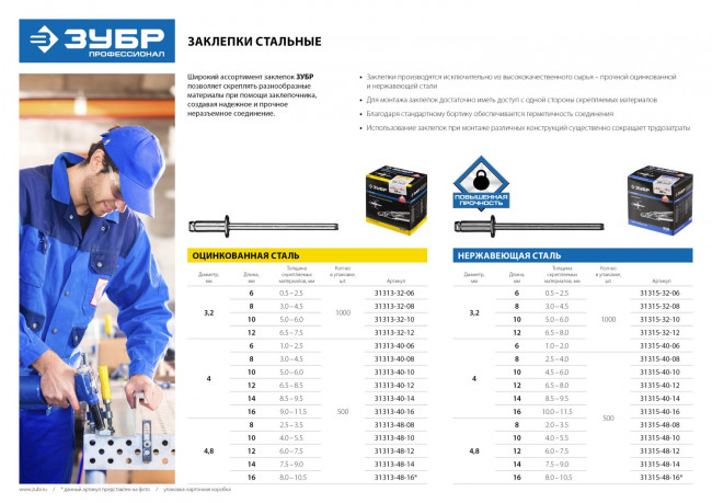 Заклепки из нержавеющей стали, 4,0x6мм, 1000шт, ЗУБР Профессионал, ( 31315-40-06 ) Заклепки из нержавеющей стали, 4,0x6мм, 1000шт, ЗУБР Профессионал, ( 31315-40-06 )