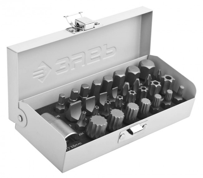 Набор ЗУБР: Биты специальные в металлическом боксе, PH, SL, HEX, TORX, SPLINE, 32 предмета, ( 2655-H32 ) Набор ЗУБР: Биты специальные в металлическом боксе, PH, SL, HEX, TORX, SPLINE, 32 предмета, ( 2655-H32 )