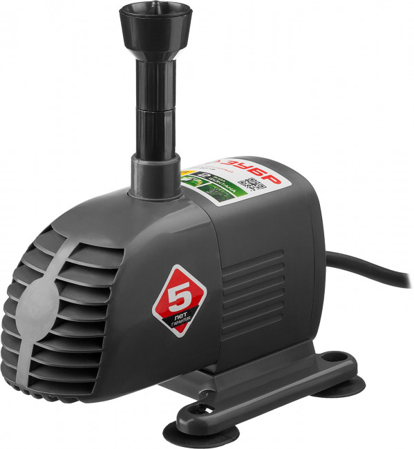 Насос фонтанный, ЗУБР ЗНФЧ-20-1.6, для чистой воды, напор 1,6 м, насадки: колокольчик, каскад, 28 Вт, 20 л/мин,  ( ЗНФЧ-20-1.6 )