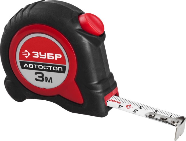 ЗУБР АВТОСТОП 3м / 16мм рулетка с автостопом и ударостойким обрезиненным корпусом,  ( 34052-03-16 )