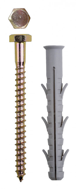 Дюбель рамный нейлоновый, в комплекте с оцинкованным шурупом, шестигранная головка, 10 x 160 мм, 50 шт, ЗУБР Профессионал,  ( 4-301475-10-160 )