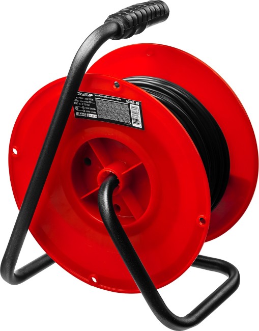 Удлинитель на катушке ПВС 307, 40 м, 2500 Вт, 4 гнезда, ПВС 3х0,75 кв мм, ЗУБР,  ( 55083-40 )