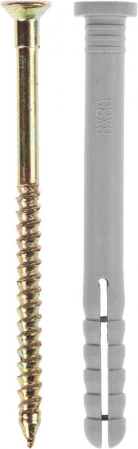 Дюбель-гвоздь полипропиленовый, цилиндрический бортик, 8 x 140 мм, 2 шт, ЗУБР,  ( 4-301366-08-140 )