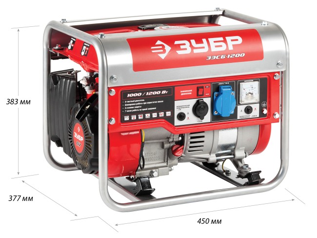 Бензиновый генератор, 1200 Вт, ЗУБР,  ( ЗЭСБ-1200 )
