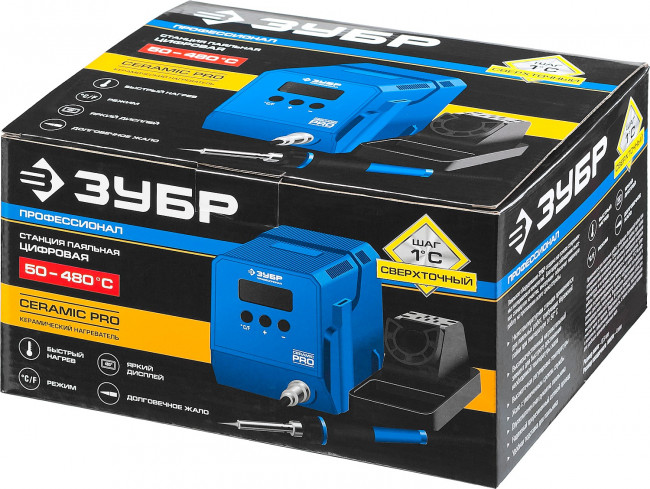Паяльная станция ЗУБР "ПРОФЕССИОНАЛ" низкотемпературная цифровая с ЖК дисплеем, керамический нагреватель, диапазон 50-480°C, 60Вт, ( 55336 ) Паяльная станция ЗУБР "ПРОФЕССИОНАЛ" низкотемпературная цифровая с ЖК дисплеем, керамический нагреватель, диапазон 50-480°C, 60Вт, ( 55336 )