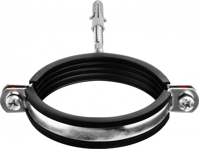 Хомут трубный с гайкой, оцинкованный, в комплекте с сантехнической шпилькой и дюбелем, 3", 1шт, ЗУБР,  ( 37866-87-94 )