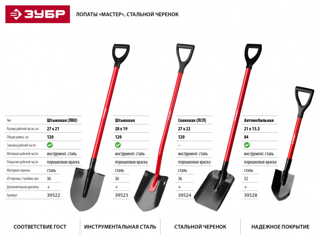 Лопата "МАСТЕР" автомобильная, стальной черенок, ЗУБР,  ( 39258 )