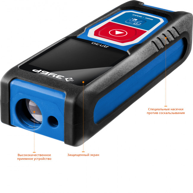 Дальномер лазерный "ДЛ-30", точность 3мм, дальность 30м, класс защиты IP54, ЗУБР Профессионал, ( 34927 )