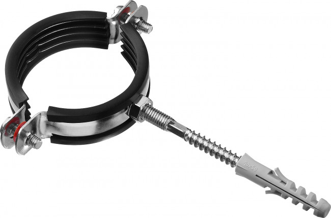 Хомут трубный с гайкой, оцинкованный, в комплекте с сантехнической шпилькой и дюбелем, 2", 1шт, ЗУБР,  ( 37866-59-65 )