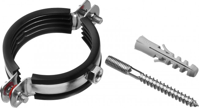 Хомут трубный с гайкой, оцинкованный, в комплекте с сантехнической шпилькой и дюбелем, 2", 1шт, ЗУБР,  ( 37866-59-65 )