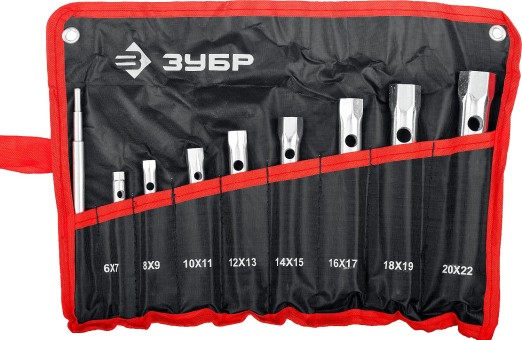 Набор ЗУБР "МАСТЕР": Ключи торцовые, трубчатые двухсторонние, 6-22мм, с воротком, 9шт,  ( 27162-H9 )