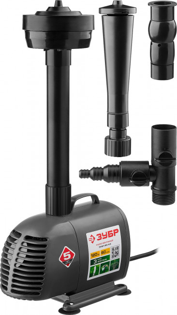 Насос фонтанный, ЗУБР ЗНФЧ-60-4.2, для чистой воды, напор 4,2 м, насадки: колокольчик, гейзер, каскад, 120 Вт, 60 л/мин,  ( ЗНФЧ-60-4.2 )