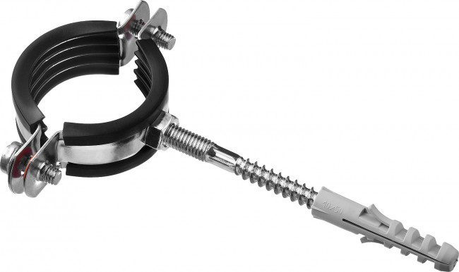 Хомут трубный с гайкой, оцинкованный, в комплекте с сантехнической шпилькой и дюбелем, 1 1/4", 1шт, ЗУБР,  ( 37866-40-45 )