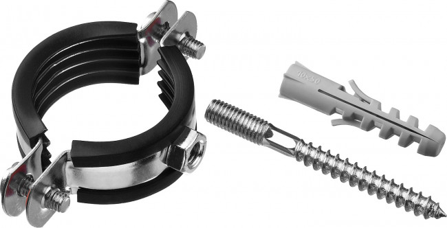 Хомут трубный с гайкой, оцинкованный, в комплекте с сантехнической шпилькой и дюбелем, 1 1/4", 1шт, ЗУБР,  ( 37866-40-45 )