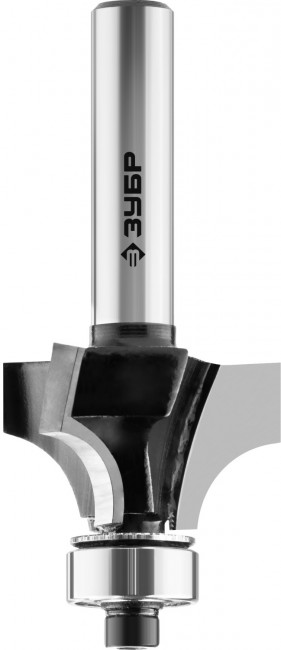 Фреза ЗУБР "ПРОФЕССИОНАЛ" кромочная калевочная №1, диаметр-28,6 мм, рабочая длина-16 мм, радиус-8 мм, хвостовик-8 мм, диаметр подшипника-12,7 мм, ( 28784-28.6 )