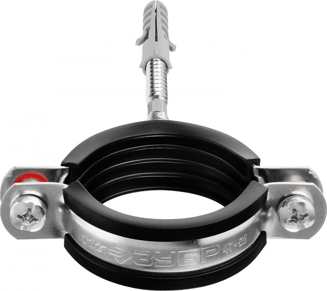 Хомут трубный с гайкой, оцинкованный, в комплекте с сантехнической шпилькой и дюбелем, 1 1/2", 1шт, ЗУБР,  ( 37866-47-52 )