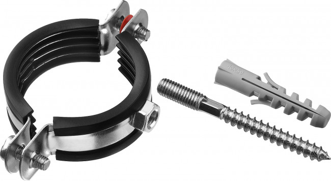 Хомут трубный с гайкой, оцинкованный, в комплекте с сантехнической шпилькой и дюбелем, 1 1/2", 1шт, ЗУБР,  ( 37866-47-52 )