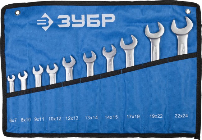 Набор рожковых гаечных ключей 10 шт, 6 - 24 мм, ЗУБР,  ( 27027-H10 )