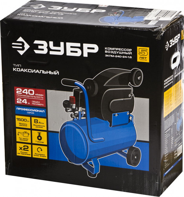 Компрессор воздушный, 240 л/мин, 24 л, 1500 Вт, ЗУБР, ( ЗКПМ-240-24-1.5 ) Компрессор воздушный, 240 л/мин, 24 л, 1500 Вт, ЗУБР, ( ЗКПМ-240-24-1.5 )