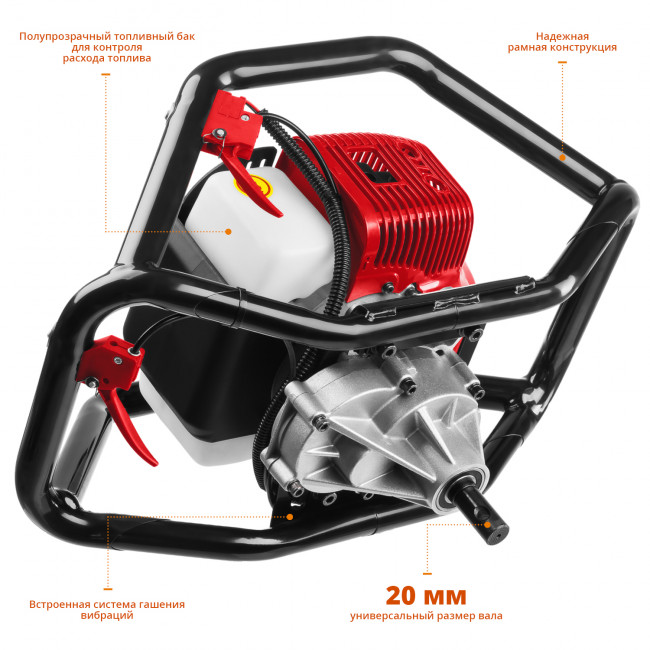 Мотобур (бензобур), d=60-250 мм, 52 см3, 2 оператора, ЗУБР,  ( МБ2-250 )