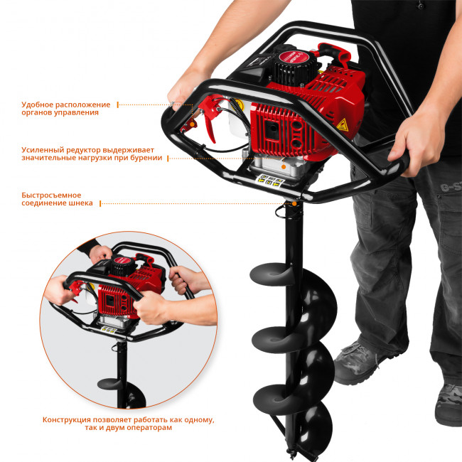 Мотобур (бензобур), d=60-250 мм, 52 см3, 2 оператора, ЗУБР,  ( МБ2-250 )