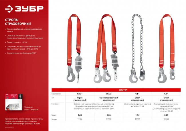 СЛА-2 строп двухплечный, капроновая лента, с амортизатором, ЗУБР ( 11587 )