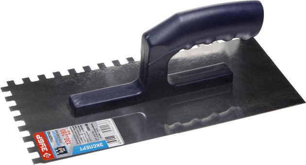 Гладилка ЗУБР нержавеющая с пластиковой ручкой, зубчатая, 8х8мм,  ( 0804-08 )