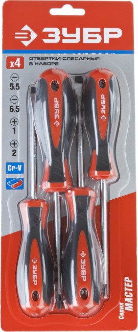 Набор ЗУБР "МАСТЕР": Отвертки, Cr-v, эргономичная двухкомпонентная рукоятка, 4шт  ,  ( 25065-H4_z02 )