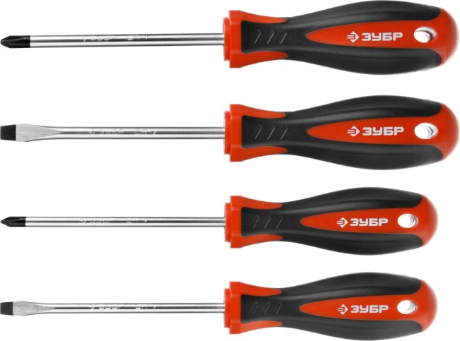 Набор ЗУБР "МАСТЕР": Отвертки, Cr-v, эргономичная двухкомпонентная рукоятка, 4шт  ,  ( 25065-H4_z02 )